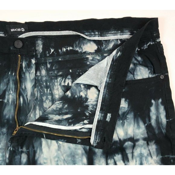 Makobi Mens 58x32 Black Acid Wash Tie Dye Straight Leg Casual Pants Flap Pockets - Picture 5 of 12